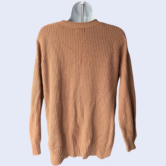 SO Size S Y2K Cozy Sweater Tan Ribbed Knit Crew Neck Long Sleeve - Picture 2 of 7